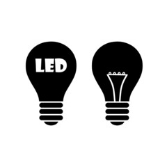 Led and usual light bulbs icons