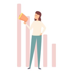 Woman use megaphone benchmark icon cartoon vector. Cost unit. Quality time