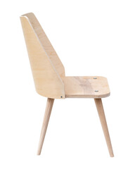 Wooden billet chair isolated on white background. Side view. Manufacture of chairs