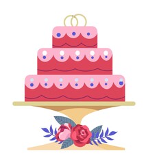 Wedding cake with rings on top, ceremony gift