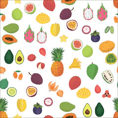 Summer tropical fruits vector seamless pattern