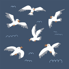 Seagull bird simple vector illustrations set