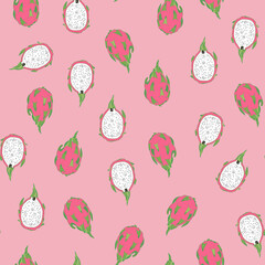 Dragon tropical fruit vector seamless pattern