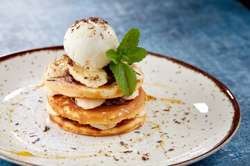 pancakes with ice cream and banana