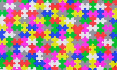 3d illustration, puzzle game, beautiful combination of colored pieces, 3d rendering