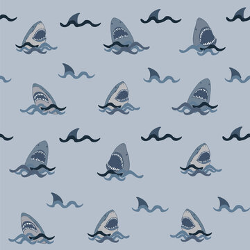 Sharks vector seamless pattern