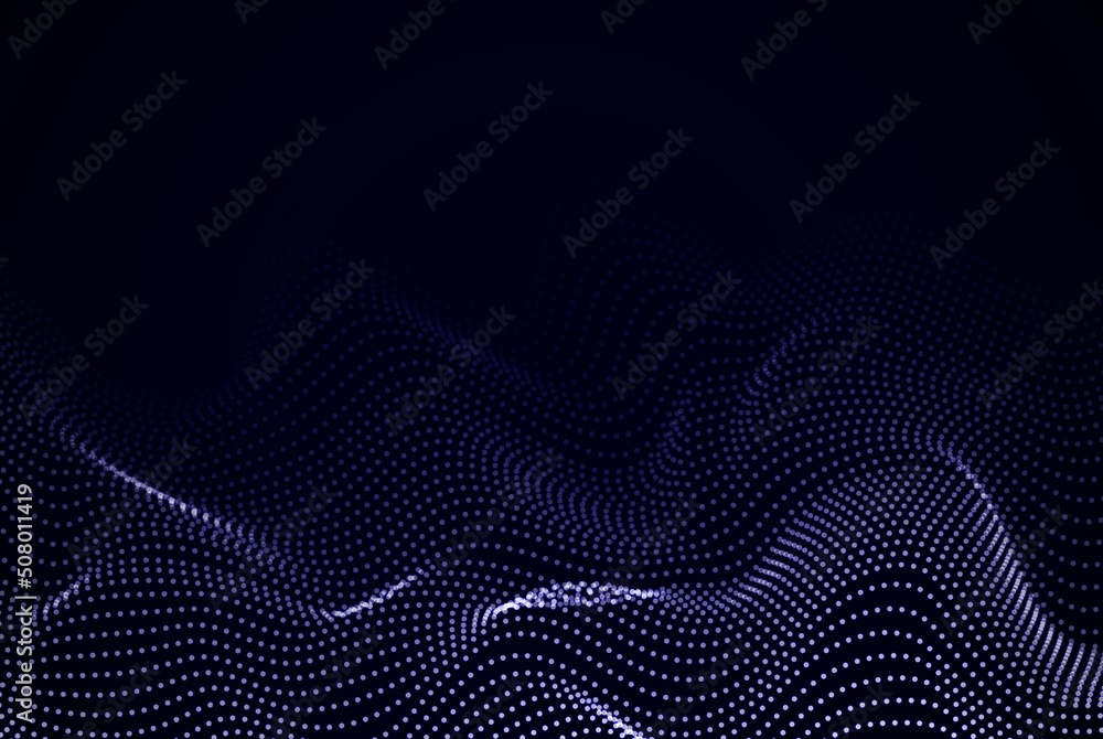 Poster abstract vector wavy texture with glowing dots. particle flow. cyber technology vector illustration.