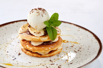 pancakes with ice cream and banana