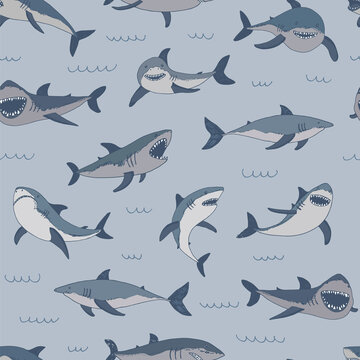 Sharks vector seamless pattern