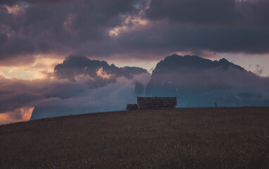Seiser Alm on a dramatic and gloomy morning