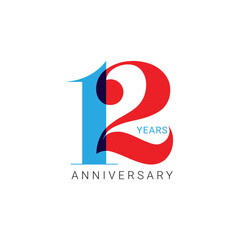 12 Year Anniversary Logo, 12 birthday,  Vector Template Design element for  invitation, wedding, jubilee and greeting card illustration.