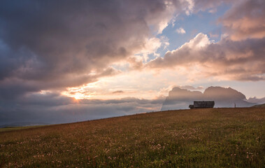 Seiser Alm on a dramatic and gloomy morning