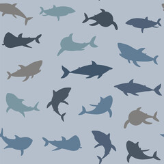Sharks vector silhouette seamless pattern