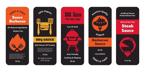 Sauce barbecue emblem, isolated on white set