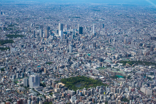 六義園上空から池袋方向を空撮