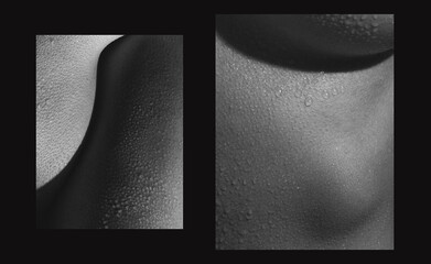 Photoset with closeup images of part of woman's body. Detailed texture of human female skin. Skincare, bodycare, healthcare, hygiene and medicine concept. Art and beauty