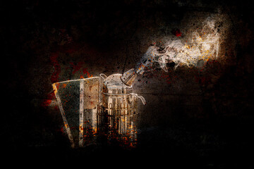 Smoke beekeeper for processing bees by smoke. Old photo effect.