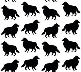 Vector seamless pattern of hand drawn doodle sketch black collie dog isolated on white background