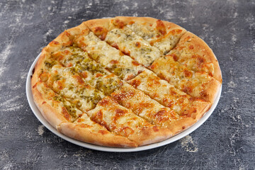 tasty italian pizza on wooden background