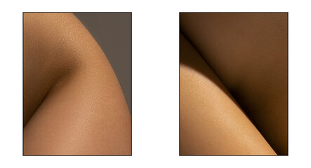 Photoset with closeup images of part of woman's body. Detailed texture of human female skin....