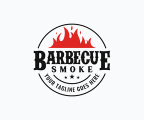 Barbecue logo design with fire. BBQ and Grill logo design.