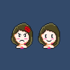 Fototapeta na wymiar girl set with different expression in pixel art style