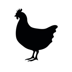 Vector hand drawn flat chicken hen silhouette isolated on white background