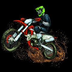 motocross racing splash, isolated on black background for t-shirt, poster and business element.