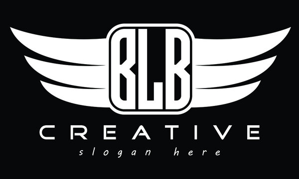 BLB three Letter Wings Flying Initial wing symbol minimalist creative flag logo design, Vector template