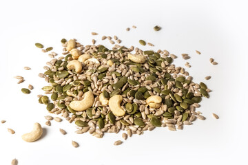 A mixture of seeds and nuts. Sunflower seeds, pumpkins and cashews. Photo