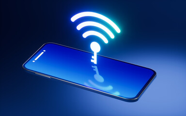 Mobile phone and wifi icon, 3d rendering.