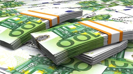 100 Euro money composition. Financial background. Many banknotes and wads of money. Business or economy concept. Cash.	 - obrazy, fototapety, plakaty