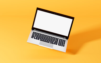 Fototapeta na wymiar A laptop with yellow background, 3d rendering.
