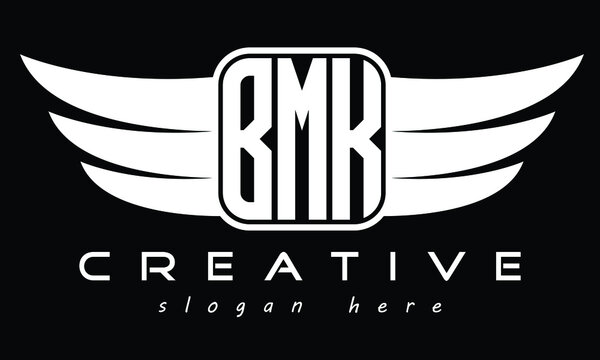 BMK three Letter Wings Flying Initial wing symbol minimalist creative flag logo design, Vector template