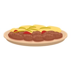 Meat caribbean food icon cartoon vector. Cuban plate. Dish round