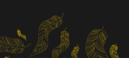 Black background for text with golden feathers. Black background with yellow feathers.