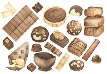 Set of chocolate. Watercolor illustration.
