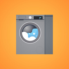 Washing machine and laundry flat vector illustration.
