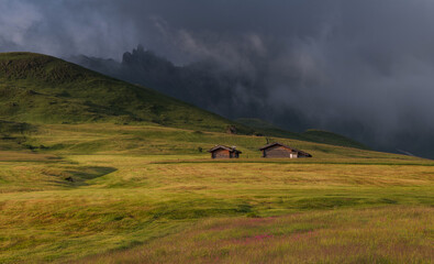 Seiser Alm on a dramatic and gloomy morning