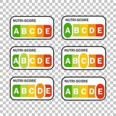 Nutri-score icons set. Isolatad Nutriscore stickers for packaging on white background. Food rating system signs : A, B, C, D, E. Vector illustration.