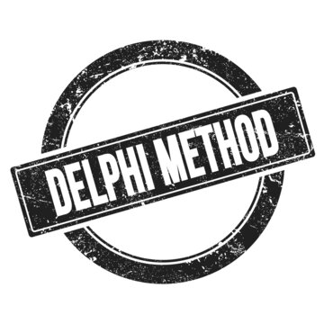 DELPHI METHOD text on black round vintage stamp.