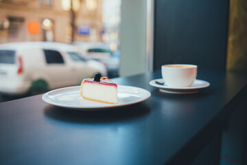 Close-up of delicious blueberry cheesecake