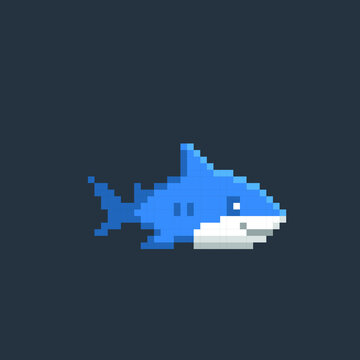 cute shark in pixel art style