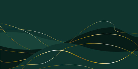 Green dunes with gold lines. Gold threads on a green background