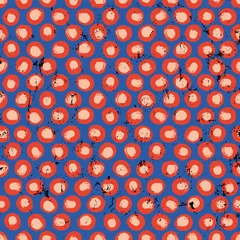 Poster seamless polka dots pattern, with paint strokes and splashes, irregular, on blue © Kirsten Hinte