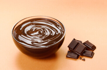 Chocolate cream bowl and chocolate stack