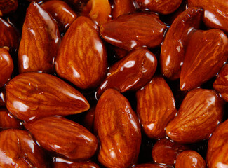 front view from caramelized nuts background.