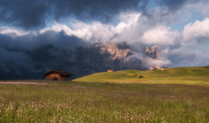 Obraz premium Seiser Alm on a dramatic and gloomy morning