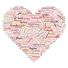 Love word cloud isolated typography illustration on a white background. heart made of words love. Shape silhouette for cutting and wall sticker.