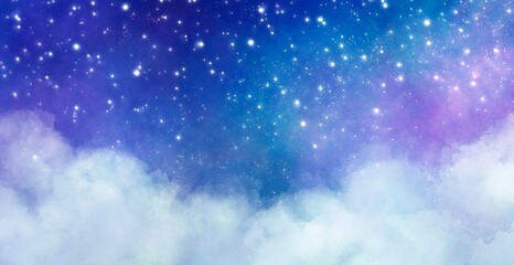 輝く星空 宇宙 ふわふわ 雲 手書き背景テクスチャ素材 © AMONT
